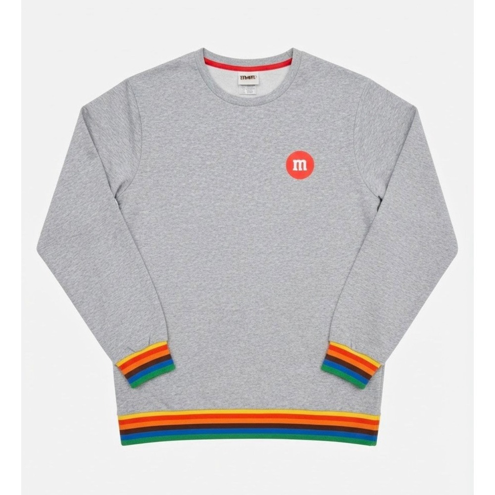 M&M's Mens M Gray Retro Y2K Colorful Logo Crewneck Fleece Sweater